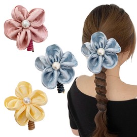 YIZWINS Pack of 3 Colourful Telephone Cable Hair Bands Girls Straight Hair Scrunchie Telephone Cable Spiral Hair Scrunchies Hair Accessories for Girls Flowers Hair Bobbles Girls Elastic Hair Band