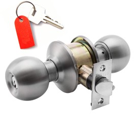 Knob Lock Communicating : Keyed Alike Cylinders On Both Sides : Bump-Pick Resistant : Double Keyed Alike Cylinders Improved Security: Stainless Steel : Satin Chrome Finish