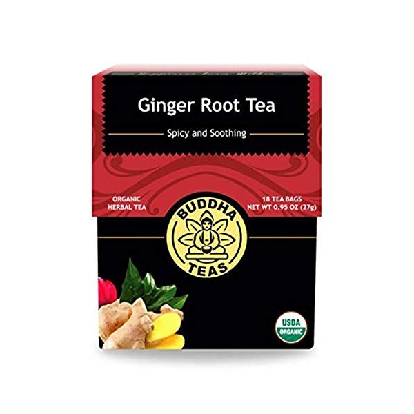 Organic Ginger Root Tea, 18 Bleach-Free Tea Bags â Caffeine Free Tea Calms Upset Stomach, Relieves Joint Pain and Inflammation, Strengthens Immune System, No GMOs