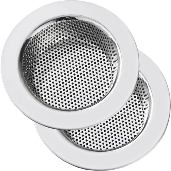 Kitchen Sink Strainer, 11.4 cm Diameter, Stainless Steel, 2-Pack, White