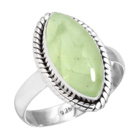 Jeweloporium Green Real Prehnite 925 Silver Ring for Women Stone Cocktail Silver Ring Size Q Engagement Gift Victorian Jewelry