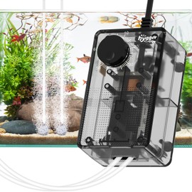 hygger Aquarium Air Pump Silent 3.5W Ultra-Quiet Fish Tank See Through Oxygenating Pump with 2 Air Outlets, Adjustable Airflow Aeration Energy Saving Pump