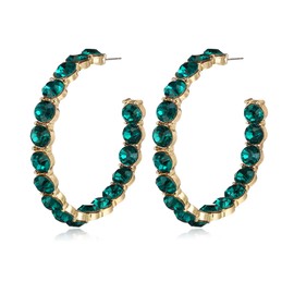 BriLove Women's Fashion Stunning Crystal Rhinestone Big Large Statement Hoop Dangle Earrings for Party Prom Ruby Color Gold-Tone