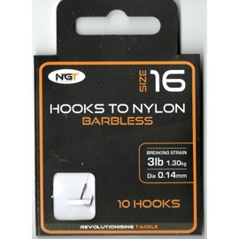 x10 NGT Barbless Hooks to Nylon in Size 16