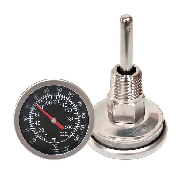 Silver Temperature Probe Meter Gauge, Dial Thermometer NPT, Stainless 1/4