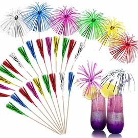 Bymivofun 100 pcs Fireworks Picks, Palm Tree Picks, Mini Drinks Picks, 6 Colour Decorations, for Fruits, Cakes, Wedding, Bar, Birthday Party