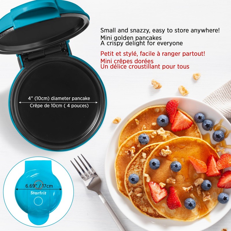Starfrit 4-In. Electric Mini Pancake Maker, Blue Small Kitchen Appliance,