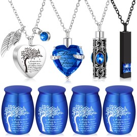 Shimeyao Set of 8 Small Urns for Human Ashes Cremation Urns Keepsake Ash Holders Family Tree Memorial Heart Locket Waterproof for Adults Women Men Loved Ones(Dark Blue)