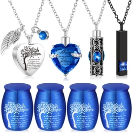 Shimeyao Set of 8 Small Urns for Human Ashes Cremation Urns Keepsake Ash Holders Family Tree Memorial Heart Locket Waterproof for Adults Women Men Loved Ones(Dark Blue)