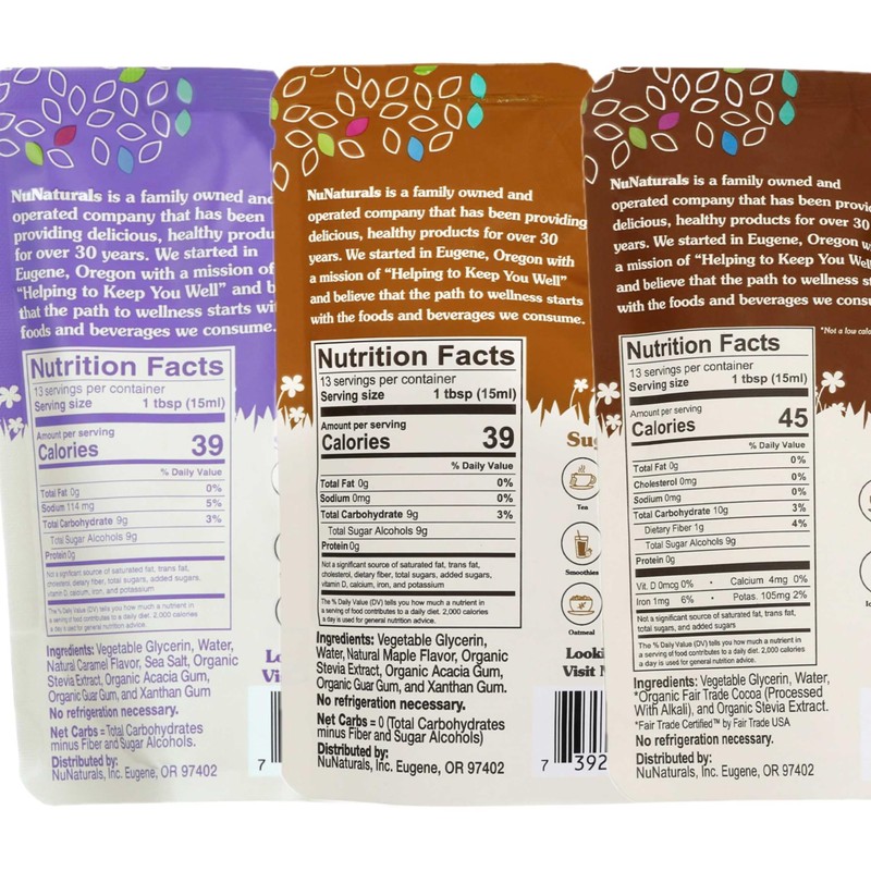 NuNaturals Pourable Maple, Caramel, Chocolate Stevia Syrup, Sugar-Free Syrup 6.6oz