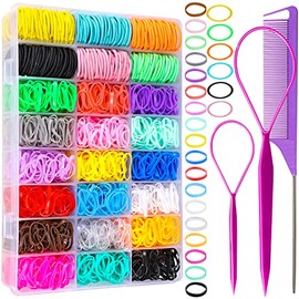YGDZ Hair Ties, 1500pcs Elastic Hair Bands, 120pcs Baby Hair Ties, Hair Accessories for Girl, Toddler, [multiple colors], With Hair Tail Tools, Rat Ta