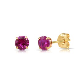14k Yellow Gold Simulated Birthstone CZ Stud Earrings with gold butterfly pushbacks (July)