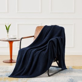 CYMULA Knit Throw Blanket for Couch Navy Blue-Super Soft Lightweight Plush Fuzzy Fluffy Cozy Blankets and Throws for Sofa Bed, 50x60 inches