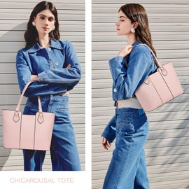 CHICAROUSAL Tote Bag for Women Large Handbags and Purses for Women PU Leather Womens Shoulder Bags (Light Pink)