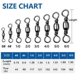 Fishing Barrel Swivel 50-100pcs Fishing Swivels Stainless Steel Solid Rings High Strength Tackle Connector Gold Black Nickel Assorted Size, Test 35LB-165LB