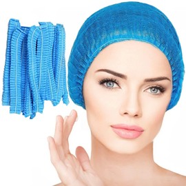 Smilco 100pcs/Pack Blue Disposable Bouffant Caps,24inches Hair Net, Elastic Dust Cap for Hair Nets Food Service, Non-Woven,Salon,Spa,Kitchen Head Cover (Blue)