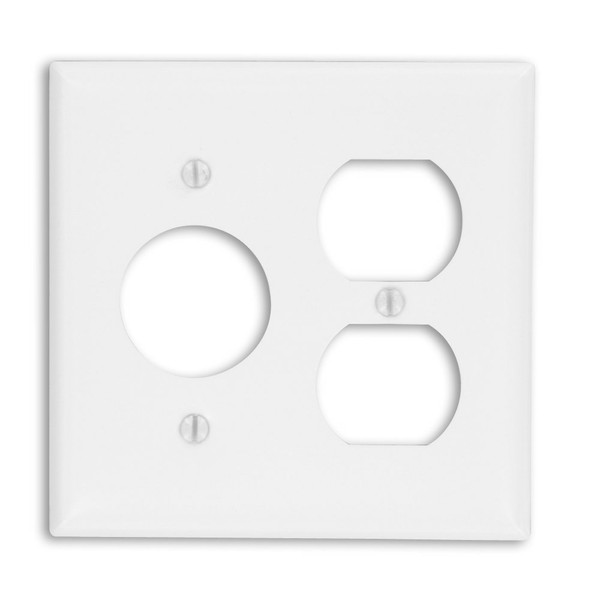 Leviton 88046 2-Gang 1-Duplex 1-Single 1.406-Inch Diameter, Device Combination Wallplate, Painted Metal, Device Mount, White