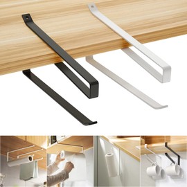 Vicloon Kitchen Roll Holder without Drilling, Pack of 2 Paper Towel Roll Holder, Kitchen Roll Holder, Roll Holder Under Cabinet, Kitchen Bathroom Black + White