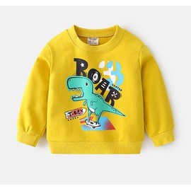 NautySaurs Kids Tracksuits for Boys Sweatshirts and Pants Set Cute Long Sleeve Tops Dinosaur Sweater and Sweatpants (Yellow, 1 Year)