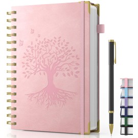 Smarpau Notebook A5, 240Pages Wirebound Spiral Notebooks, 100gsm Thick Paper, PU Leather Journals for Women Men Note Taking School Office - 14.5 x 21cm, Pink