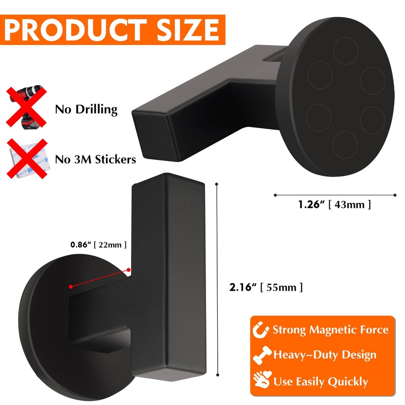 ULIBERMAGNET Coat Hooks for Hanging,2PCS Magnetic Mount Coat Hanger Hooks,Anti-Slip