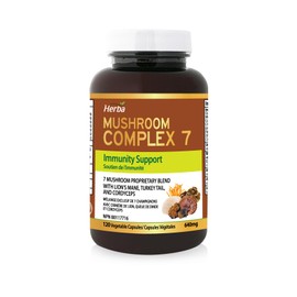 Herba Mushroom Complex with Lions Mane Supplement – 7 Mushroom Blend with Reishi, Chaga, Cordyceps, Turkey Tail, Maitake, Shiitake, and Lion’s Mane | Immune Support Supplement | 120 Vegetable Capsules | Made in Canada