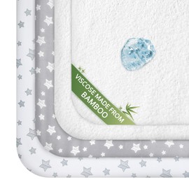 Pack and Play Sheets & Waterproof Terry Pack N Play Mattress Protector Pad Cover 4 Pack, Viscose Made from Bamboo Pack N Play Sheets Set, Grey & White