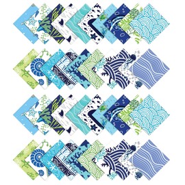 Soimoi Precut 10-inch Beach Ocean Prints Cotton Fabric Bundle Quilting Squares Charm Pack DIY Patchwork Sewing Craft- Blue