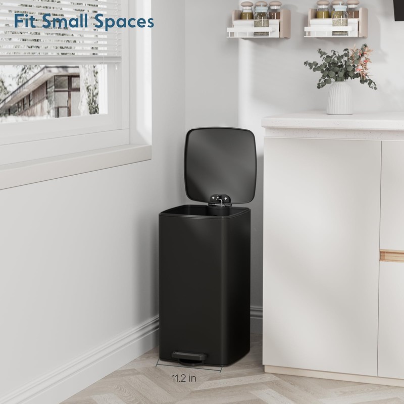 Arlopu 8 Gallon 30L Slim Square Stainless Steel Step Trash