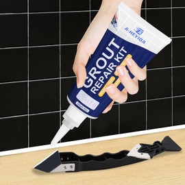 Grout Repair Kit - 180g Tile Grout Filler, Tile Grout Fill Tube and Silicone Caulking Tool for Renew & Fill Interior Bathroom Shower Kitchen Floor Tile Seam Lines Fast Drying Grout Sealer (White-1PCS)