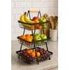 Stylish 3-Tier Counter top Basket with Wooden Handle Organize Fruits,