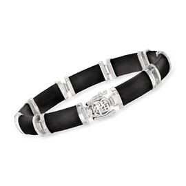 Ross-Simons Black Agate "Good Fortune" Bracelet in Sterling Silver. 7.5 inches