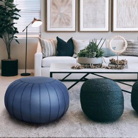 Thgonwid Handmad - Taburete otomano de gamuza sintética, reposapiés redondo para sala de estar, habitación de niños y boda, color azul oscuro (sin relleno)