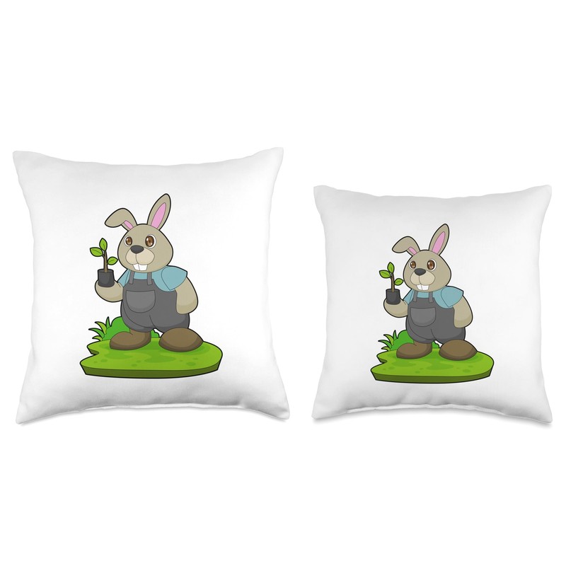 Rabbit Farmer Seedling Throw Pillow
