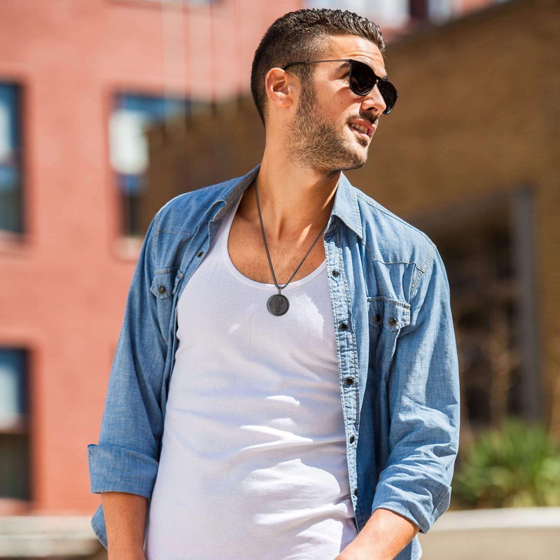 COAI Obsidian Saint Michael Pendant, Obsidian, Obsidian