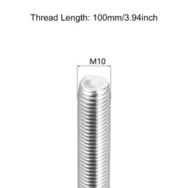 TOP-VIGOR 2Pcs M10 x 100mm Fully Threaded Rod, 304 Stainless Steel Right Hand Threads Rods, Fully Studding Rod Bar for Anchor Bolts, Clamps, Hangers and U-Bolts