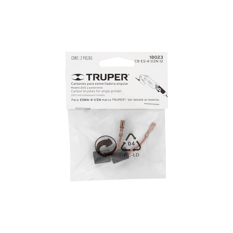 Truper CB-ES-4-1/2N-12, Bolsa con 2 carbones de repuesto para ESMA-4-1/2N