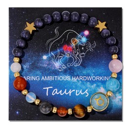 Vinswet Taurus Zodiac Bracelets for Women Men,12 Constellations Healing Crystal Stone Beads Bracelet Birthday Zodiac Gifts Horoscope Spiritual Jewelry Bracelet Gifts (Taurus-starry sky)