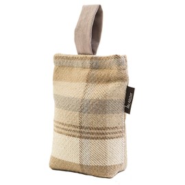 McAlister Textiles Decorative Door Stopper Wedge 8 x 6 Inches - UNFILLED Plush Plaid Heritage Doorstop Filling for a Rustic Farmhouse Decor Cabin Accent, Natural Cream Beige Tan