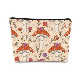 BARPERY Retro Groovy Hippie Mushroom Gifts,Mushroom Makeup Bag,snail,Floral Cosmetic Bag,Small Makeup Bag,Travel Makeup Bag,Gifts for Mushroom Lovers Women Teen Girls