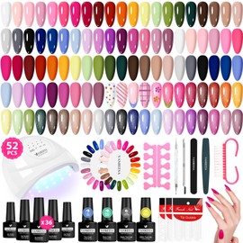 VANREESA Gel Nail Polish Kit with U V Light 52 Pcs Gel Polish Nail Set 36 Colors Nail Polish Set + Base and 3 Effects Top Coat with Manicure Tools Complete DIY Nail Kit Gifts for Women Girls