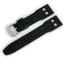 CASSIS U0028 0.9 inch (238 22 mm) Calf Embossed Watch Band TYPE PLT Type Pierce Tee with Replacement Tool, Black, Luxury