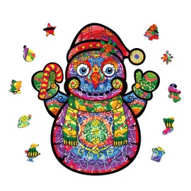 KTHOFCY Christmas Snowman Wooden Jigsaw Puzzles, 200 Piece Uniquely Irregular Shaped Wooden Jigsaw Puzzles, Unique Colors and Shapes Perfect for Room Decor for Teenagers and Adults 11.9x10 Inch
