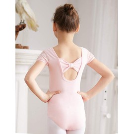 MdnMd Maillot de encaje para niñas de ballet con cuello de ballet y detalle de lazo en la espalda, Rosa ballet, 6 - 8 años