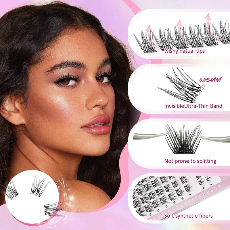 Lash Clusters Kit，Natural Eyelash Clusters Kit 8-18mm 180PCS Whispy DIY