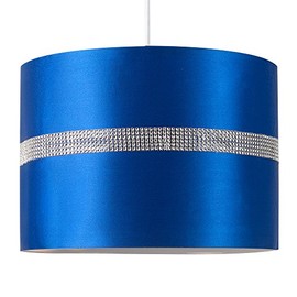 Large Modern Decorative Blue and Silver Diamante Jewel Effect Polycotton Rolla Cylinder Ceiling Pendant Drum Light Shade