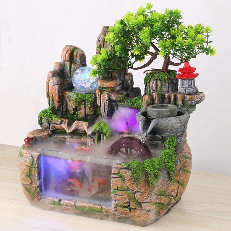 Fountain Waterfall Desktop with Light Indoor Fountain Zen Meditation Plants