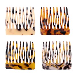 BOXOB 4pcs French Hair Side Comb, Leopard Small French Side Comb Decorative Twist Bun Hold Clips Hair Styling Accessories for Girls Women (4 Styles)