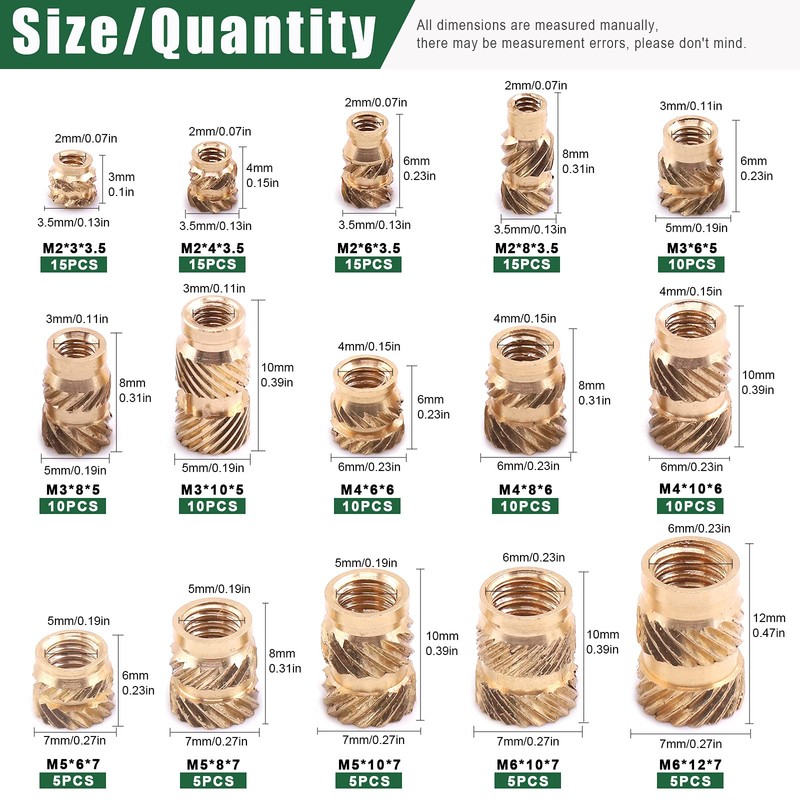 Keadic 145 Pieces M2 M3 M4 M5 M6 Thread Brass