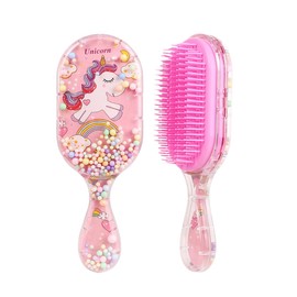 EIHI Hair Brush Kids Hair Brush for Little Girls and Kids, Glides Easily Through Knots and Won't Pull, Unicorn Glitter Bristle Brush (Pink), 1 Piece, bronze